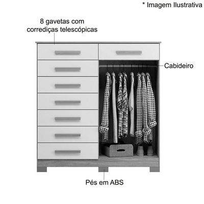 Cômoda Sapateira Alta Julieta 8 Gavetas 2 Portas Branco