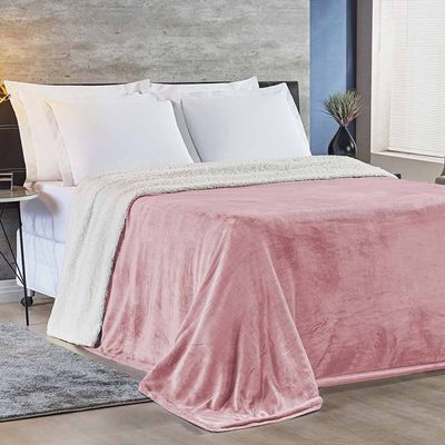 Cobertor Magnific Casal King Sherpa Com Manta Microfibra Toque Lã Carneiro 01 Peça - Rosa
