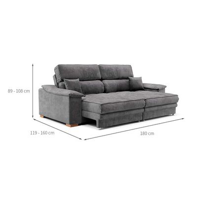 Sofá 3 Lugares Retrátil e Reclinável Lupin Velosuede Grafite 180 cm