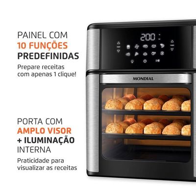 Fritadeira Air Fryer Forno Oven 12L Mondial - Preto e Inox AFON-12L-BI - 110V