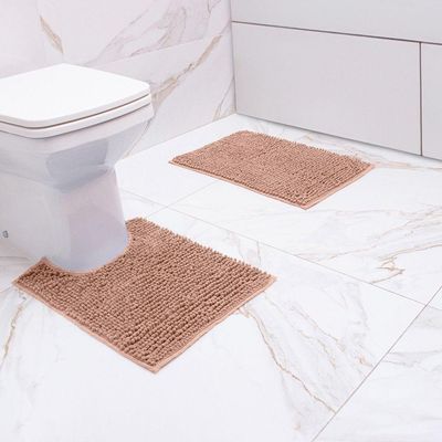 Jogo De Tapete Banheiro Popcorn 2 Peças Antiderrapante Rosa Pele