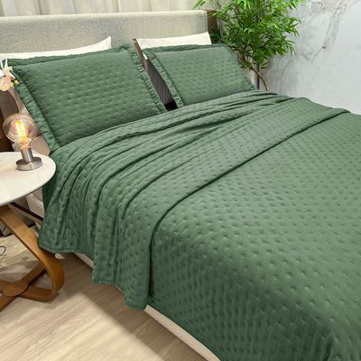Kit Cobre Leito Colcha Ryviera King Dupla Face 3 Peças - Verde Musgo