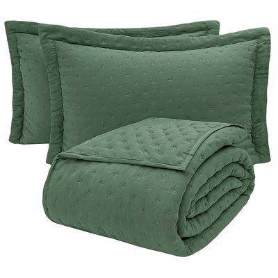 Kit Cobre Leito Colcha Ryviera King Dupla Face 3 Peças - Verde Musgo