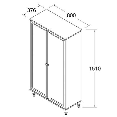Cristaleira 2 Portas Vidro Pés Madeira 151x80 Cm E957 Cinza Dtall Cinza