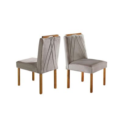Conjunto Sala De Jantar 6lug Noronha Mesa E Cadeiras Maciça Mel Off White Com Marrom Acinzentado