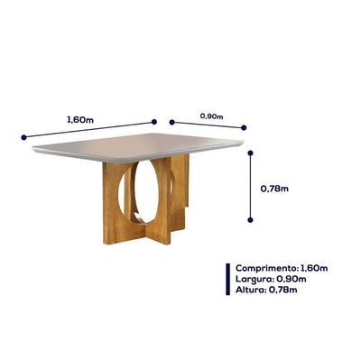 Conjunto Sala De Jantar 6lug Noronha Mesa E Cadeiras Maciça Mel Off White Com Marrom Acinzentado
