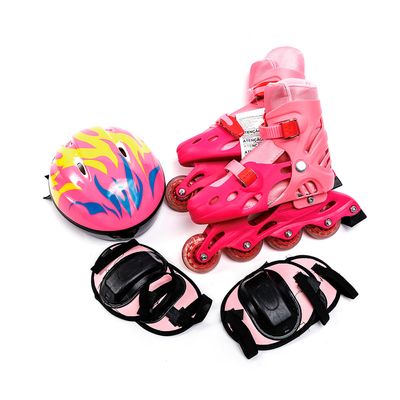 Kit Patins Le Capacete e Protetor Rosa Tamanho 35 a 38