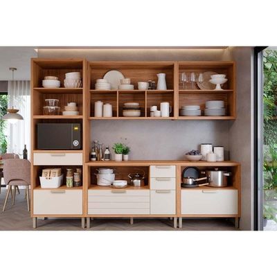 Kit Cozinha Modulada 5 Peças Eloise 2 Aéreos + 2 Balcões + 1 Paneleiro Cz024 Freijó Off White