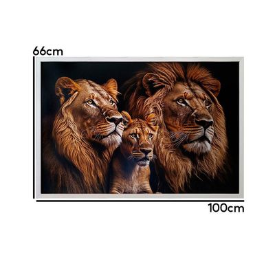 Quadro Decorativo Leões Moldura Cx Alta 100x66 Titulo Moldura Branca