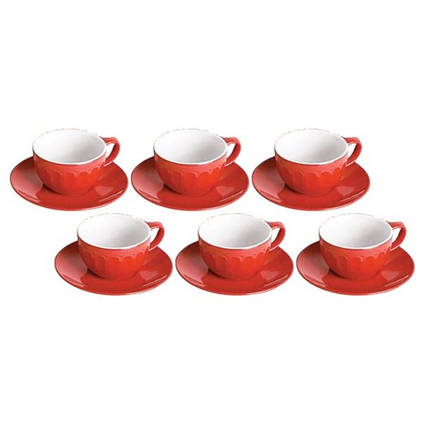 Conjunto de Xícaras com Pires Cazza Amor em Cerâmica Vermelho 6 Peças 210ml