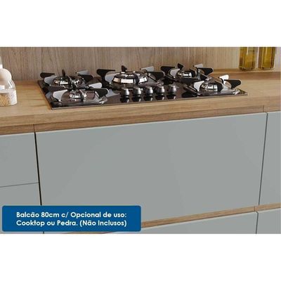 Cozinha Modulada Completa Rainha Gourmet 6 Peças 3 Aéreos + 2 Balcões + 1 Paneleiro C6p01 Nature Verde