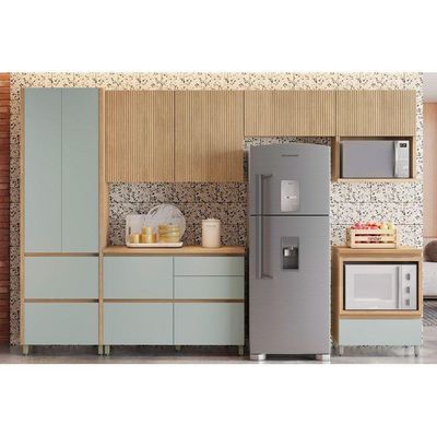 Cozinha Modulada Completa Rainha Gourmet 6 Peças 3 Aéreos + 2 Balcões + 1 Paneleiro C6p01 Nature Verde