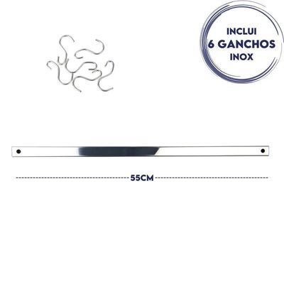 Barra Inox Haus 55cm com 6 Ganchos Organização e Praticidade