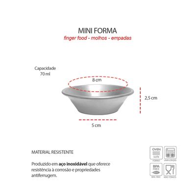 Forma Empada Mini Bolo Forminha Pudim Assadeira Aço Inox 4un