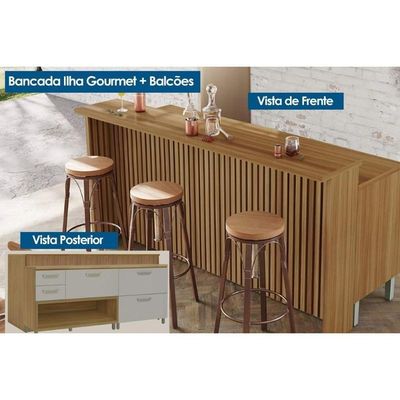 Bancada Ilha Cozinha Princesa Com 2 Portas E 3 Gavetas 200cm Freijó Off White
