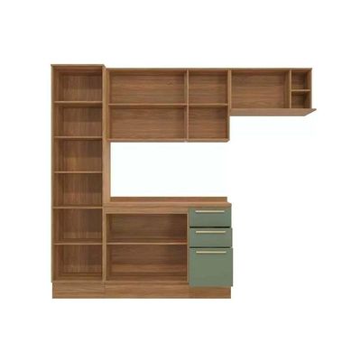 Kit Cozinha Modulada 5 Peças Botanic 2 Aéreos + 1 Balcão + 1 Paneleiro + 1 Complemento M654 Nogueira Verde Oliva