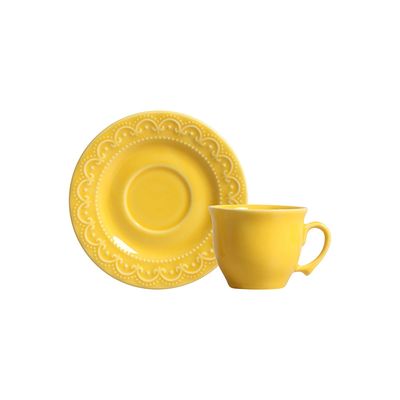 Xícara de Chá com Pires em Cerâmica Scalla Princess Amarela 200ml