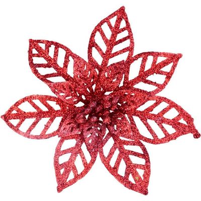 Kit 20 Flores Vermelha Gliter Decoração árvore De Natal 14cm