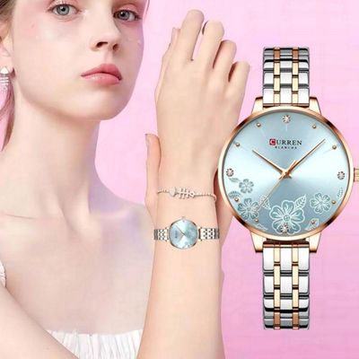 Relógio Feminino Em Aço Inoxidável De Quartzo Ultra Fino Romântico Impermeavel 3atm Azul