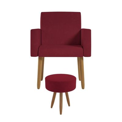 Poltrona Decorativa Cadeira Consultorio Com Puff - Balaqui Cor:marsala Marsala