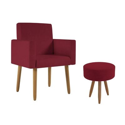 Poltrona Decorativa Cadeira Consultorio Com Puff - Balaqui Cor:marsala Marsala