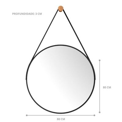 Espelho Alvorada 80 Cm Com Alça Preto