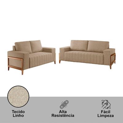 Sofá 2x3 Lugares Verona Meu Sofá Online A226 Linho Bege