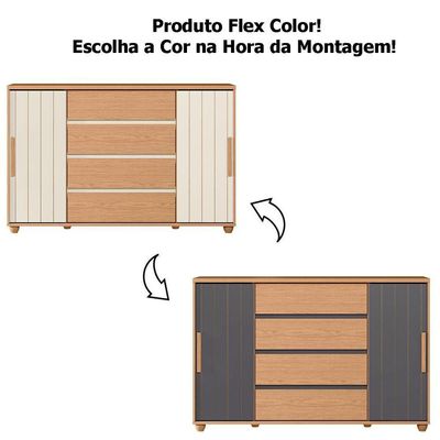 Cômoda Sapateira Grande 4 Gavetas 2 Portas Flex Evidência Freijó Off White Titanium