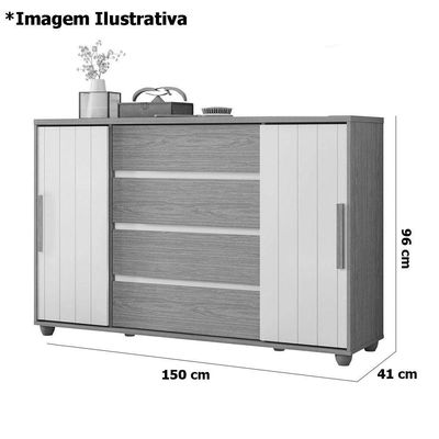 Cômoda Sapateira Grande 4 Gavetas 2 Portas Flex Evidência Freijó Off White Titanium