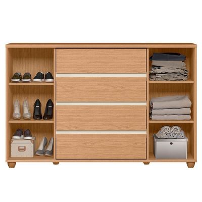 Cômoda Sapateira Grande 4 Gavetas 2 Portas Flex Evidência Freijó Off White Titanium
