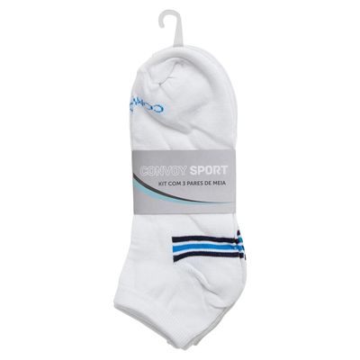 Kit Meia Adulto Yins Branco com Listras 3 Unidades