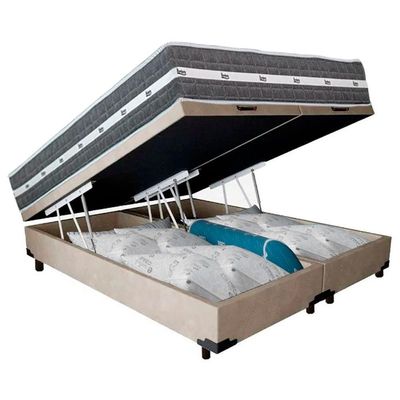 Cama Box Baú Casal Bipartido Suede + Colchão Anjos Black Graphite Molas Ensacadas 138x188x64cm Bege