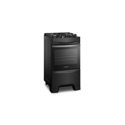 Fogão 4 Bocas Continental Preto Mesa de Vidro, Forno Eco Turbo e Grades Ferro Fundido (FC4GB) Bivolt
