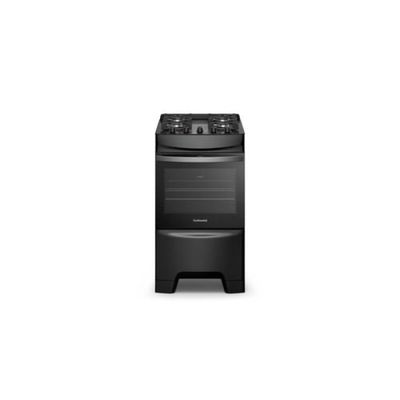 Fogão 4 Bocas Continental Preto Mesa de Vidro, Forno Eco Turbo e Grades Ferro Fundido (FC4GB) Bivolt