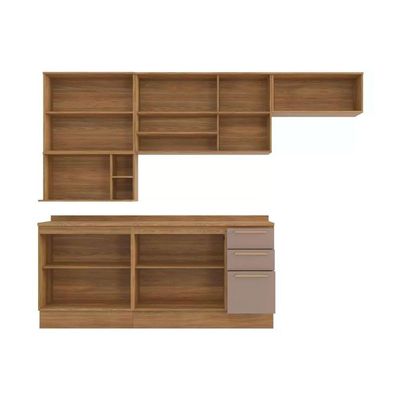 Cozinha Modulada Completa Botanic 8 Peças 4 Aéreos + 2 Balcões+ 2 Complementos M665 Nogueira Verde Oliva
