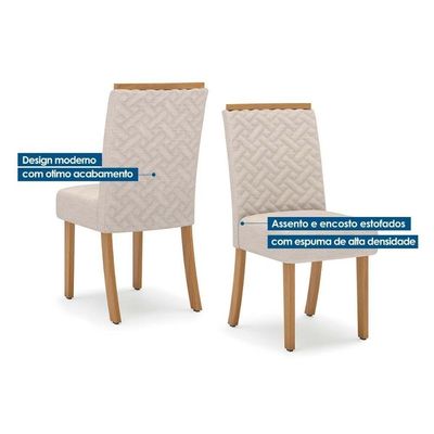 Conjunto Mesa De Cozinha Lins Com Tampo Madeirado Com Vidro Curvo 160x90cm E 6 Cadeiras Malu Nature Linho Henn