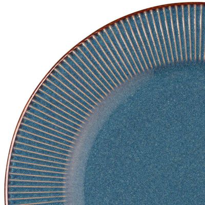 Prato Raso De Jantar Ceramica Azul Linear Rústico 27cm Lyor