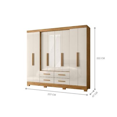 Roupeiro 8 Portas Miami Com Espelho Freijo Off White
