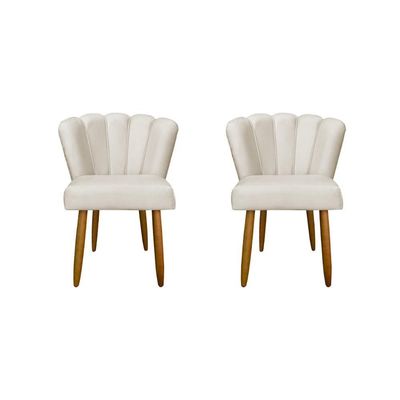 Kit 2 Cadeiras De Jantar Flor Em Veludo Reforçada - Balaqui Decor Cor:bege Bege