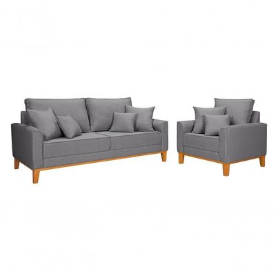 Kit Sofá Beny + 2 Poltronas Para Sala Confortável Linho Cinza Claro