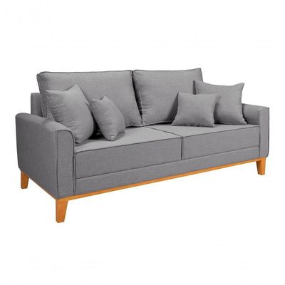 Kit Sofá Beny + 2 Poltronas Para Sala Confortável Linho Cinza Claro