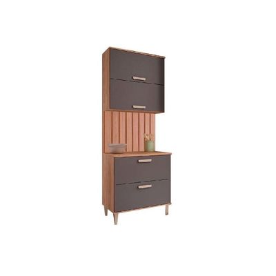 Cozinha Completa 3 Peças Bella 1 Aéreo 1 Balcão 1 Painel Ripado 80cm Freijó