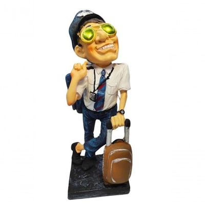 Estátua Aviador Piloto De Avião Em Resina Decoração 23cm