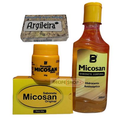 Kit 1 Sabonete Líquido 1 Pomada Micosan 1 Sabonete Em Barra Micosan
