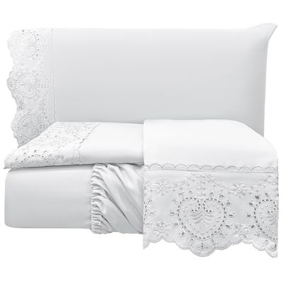 Jogo de Cama Lençol Casal Nupcial Percal 300 Fios 4 Peças - Branco