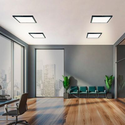 Painel De Led Blumenau Backlight Quadrado De Sobrepor 32w Bivolt Preto 3000k Luz Amarela