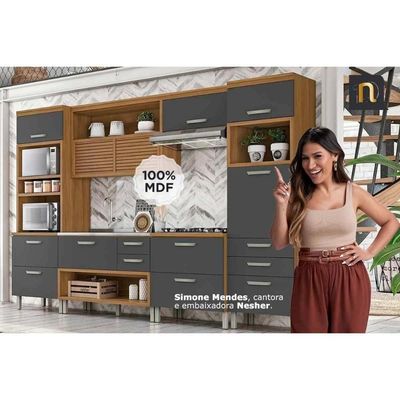 Cozinha Completa Princesa 2 Peças 1 Aéreo 1 Balcão C2p45 Freijó Grafite