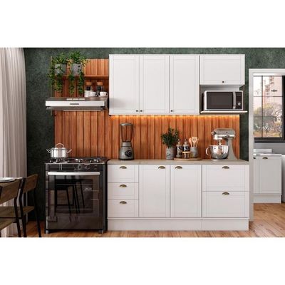 Kit Cozinha Modulada 9 Peças Bella 2 Aéreos + 2 Balcões+5complementos C9p60 Branco-carraro