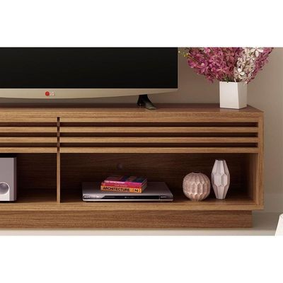 Estante P- Sala Até 42 Pol Pl3004-ra2003 Ripado C- 2 Gavetas 115x150cm Natural-off White - Tecno Mobili