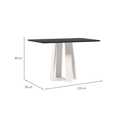 Mesa de Jantar Retangular com Tampo de Vidro Rubi Preto e Off White 120 cm
